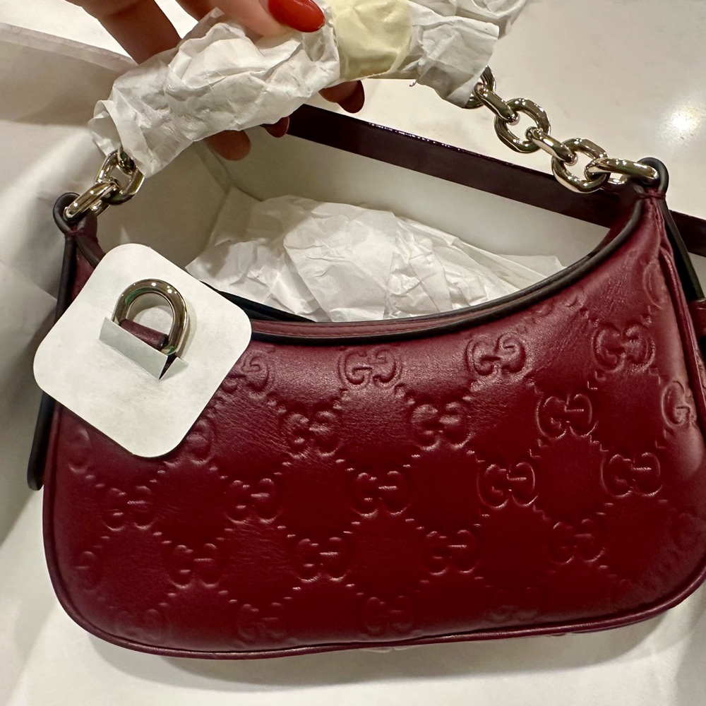 Gucci Burgundy Embossed Leather Shoulder Bag